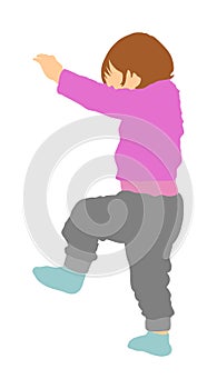 Little baby learning to walking vector illustration. First steps in life. Kid play in kindergarten. Child learns to walk.