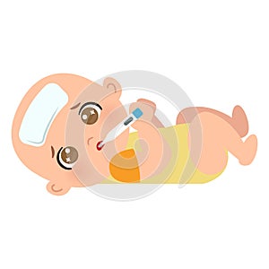 Little baby lying down sick with fever