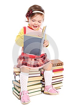 Little baby with many books