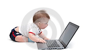 Little baby using laptop