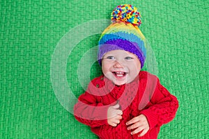 Little baby in warm knitted hat