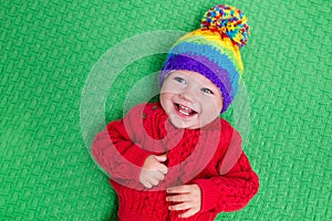 Little baby in warm knitted hat