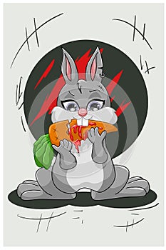 A little bad gray rabbit killing the carrot dark themes animal illustration