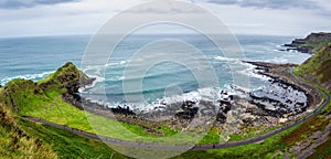 Little bay from the top of a mountain near Giant`s Causeway in Ireland