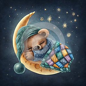 Little bear sleeping on the moon