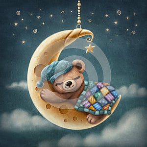 Little bear sleeping on the moon