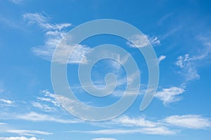 Little beautiful cirrus clouds in the blue sky. Perfect background of blue sky and white clouds for your photos