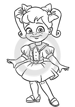 Little beautiful girl blue dress cartoon illustration coloring page