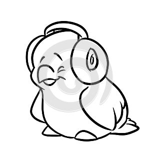 Little bird parrot headphones music coloring page cartoon illustration