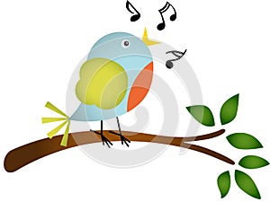 Little bird singing on a tree branch