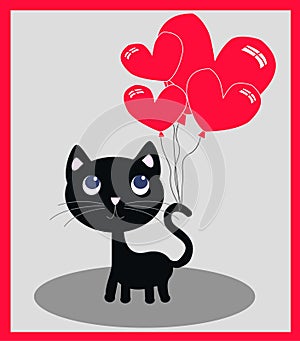 A little black cat with balloons