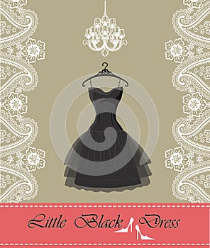 Little black dress with chandelier,ribbon, paisley border