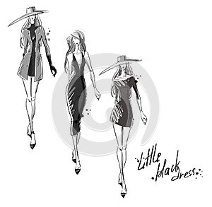 Little black dress. Fashion illustration