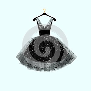 Little black dress. Party dress. Vector illustration