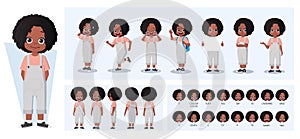 Little Black Girl Character Constructor with Gestures, Actions and Emotions. Child Side, Front, Rear View, with Movable photo