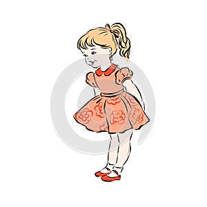 Little blonde girl dressed in pink dress