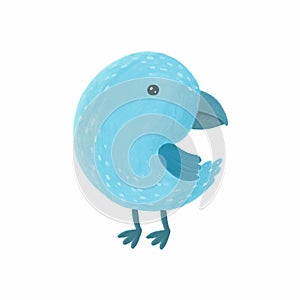 Little blue bird, cute hand drawn isolated illustration on white background. Soft shading in pastel colors