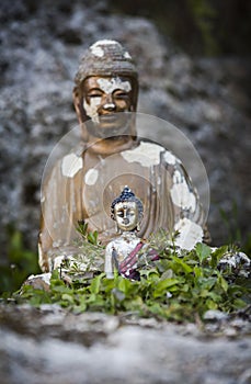 Little bouddha in wild garden photo