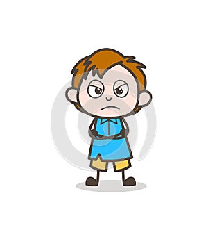 Little Boy Angry Attitude - Cute Cartoon Kid Vector