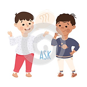 Little Boy Asking Question to His Agemate Vector Illustration photo