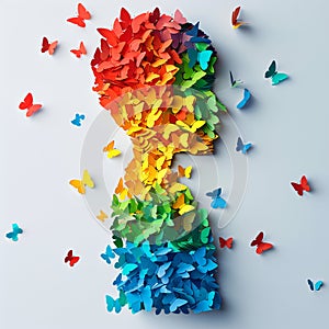 Little boy with autism on background with puzzle pieces. Child mental health