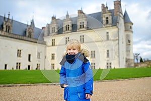 Little boy on the background of famous Royal chateau in Amboise