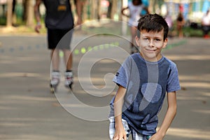 Little boy on background roller skate children