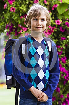 Little boy with a backpack. Education, back to school, people concept