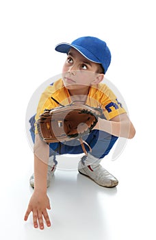 Little boy in baseball T-ball gear