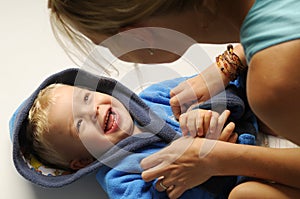 Little boy in bath robe