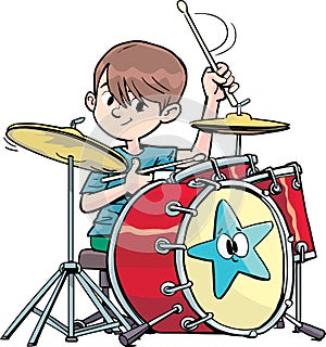Little boy beats the drums