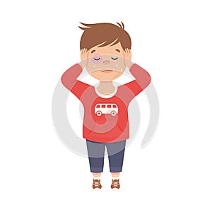 Little Boy with Black Eye Crying Out Loud Feeling Unhappy Vector Illustration