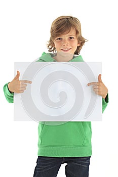 Little boy with a blank sign