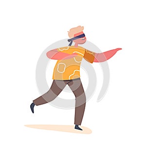 Little Boy with Blindfold Playing Hide and Seek Isolated on White Background. Summer Active Games for Children