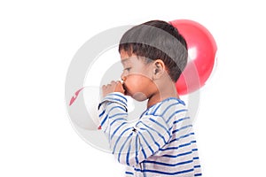 Little boy blow up balloon