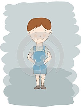 little boy in blue shorts