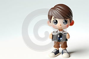 Little boy with a camera. Space for text.