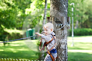 Little boy at a canopy tour