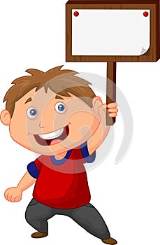 Little boy cartoon holding blank sign