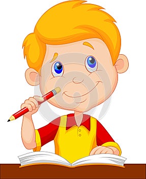 Little boy cartoon studying