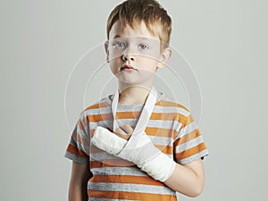 Little boy in a cast.child with a broken arm.accident