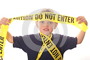 Little boy caution do not enter