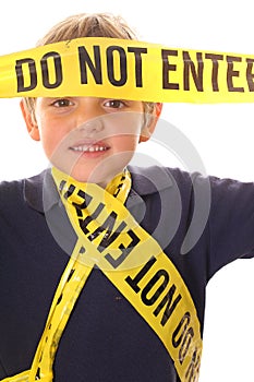 Little boy caution do not enter vertical