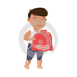Little Boy Changing His Clothes Putting on Sweater Vector Illustration