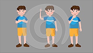 Little boy character set isolated on background. Vector illustration in cartoon flat style.