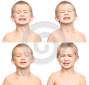 Little Boy Child making sore crying Faces photo