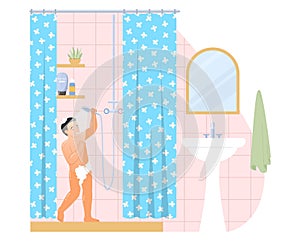 Little boy child taking shower at home vector illustration