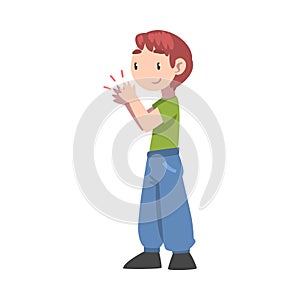 Little Boy Clapping his Hands, Cute Kid Applauding Expressing Enjoyment, Appreciation, Delight Cartoon Style Vector