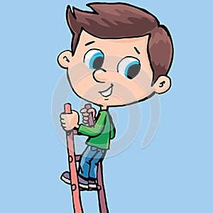 little boy climbs a ladder