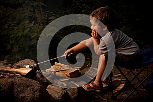 Boy cooking marshmallow